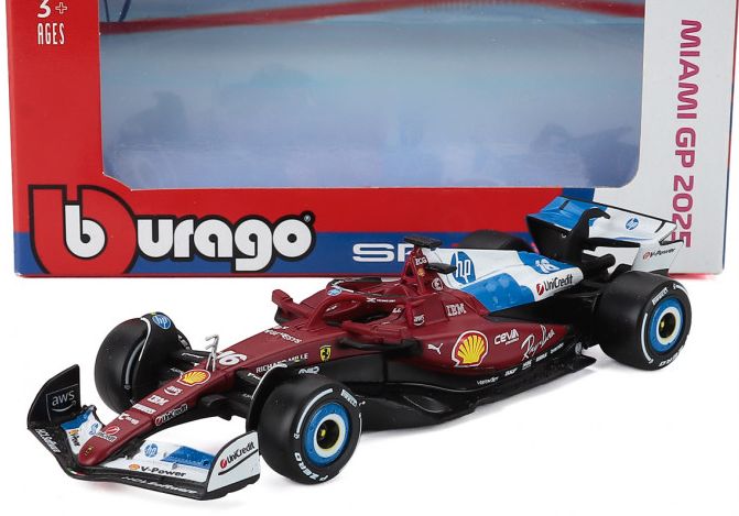 Ferrari F1 SF-25 Team Scuderia Ferrari #16 Miami GP 2025 Charles Leclerc 1:43 Scale Bburago Diecast Model Car