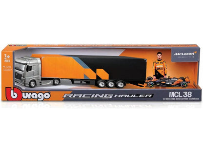 Transportador Mercedes-Benz Actros McLaren Racing 2024 + 1 Coche MCL38 Norris Modelo a Escala 1:43 Camión y Coches