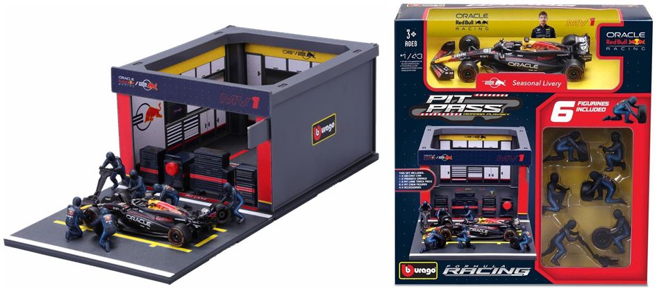 Oracle Red Bull RB21 #1 F1 2025 Max Verstappen Pit Pass 1:43 Scale Diorama – Bburago