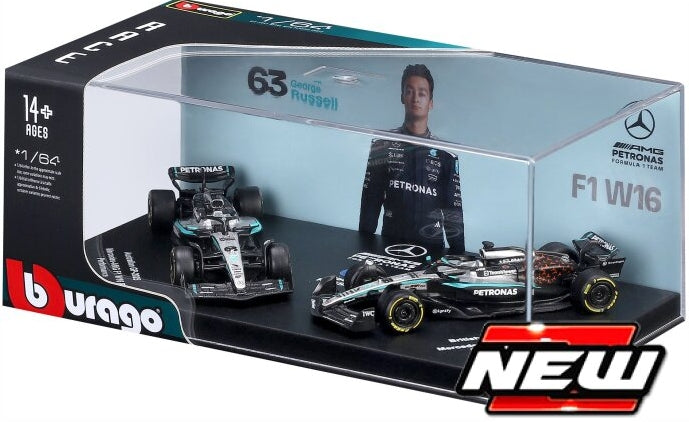 Mercedes-AMG W16 2 Pack Premium #63 F1 2025 George Russell 1:64 Scale Diecast Cars – Bburago