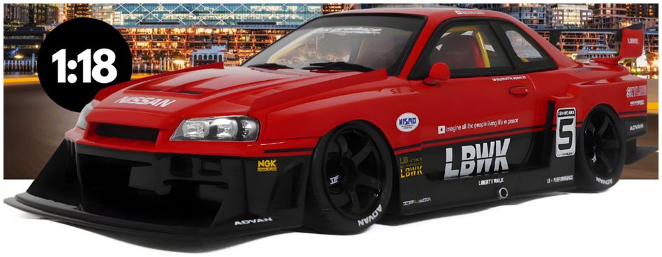 Nissan Skyline R34 GT R LB Super Silhouette Red 2020 1:18 Scale GT Spirit Resin Model Car