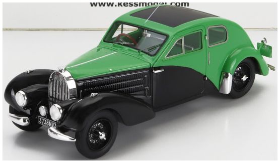 Bugatti 57C s/n.57335 Coupe Aerodynamique Green/Black Closed Roof 1938 1:43 Scale Kess Resin Model