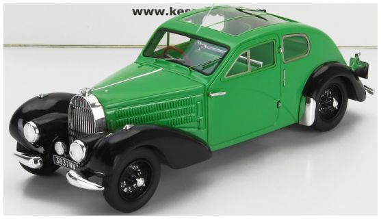 Bugatti 57C s/n.57335 Coupe Aerodynamique Green/Black Panoramic Roof 1938 1:43 Scale Kess Resin Model