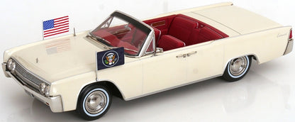 Lincoln Continental Convertible 1963 White John F. Kennedy 1:18 Scale Diecast Car – KK Scale