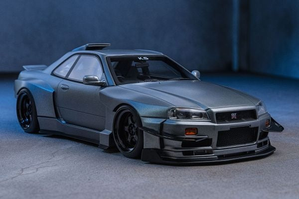 Nissan Skyline GT-R R34 Khyzyl Saleem Design Matte Grey 1:18 Scale Resin Car – Kyosho Samurai Collection