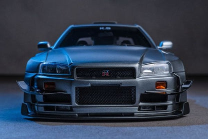 Nissan Skyline GT-R R34 Khyzyl Saleem Design Matte Grey 1:18 Scale Resin Car – Kyosho Samurai Collection