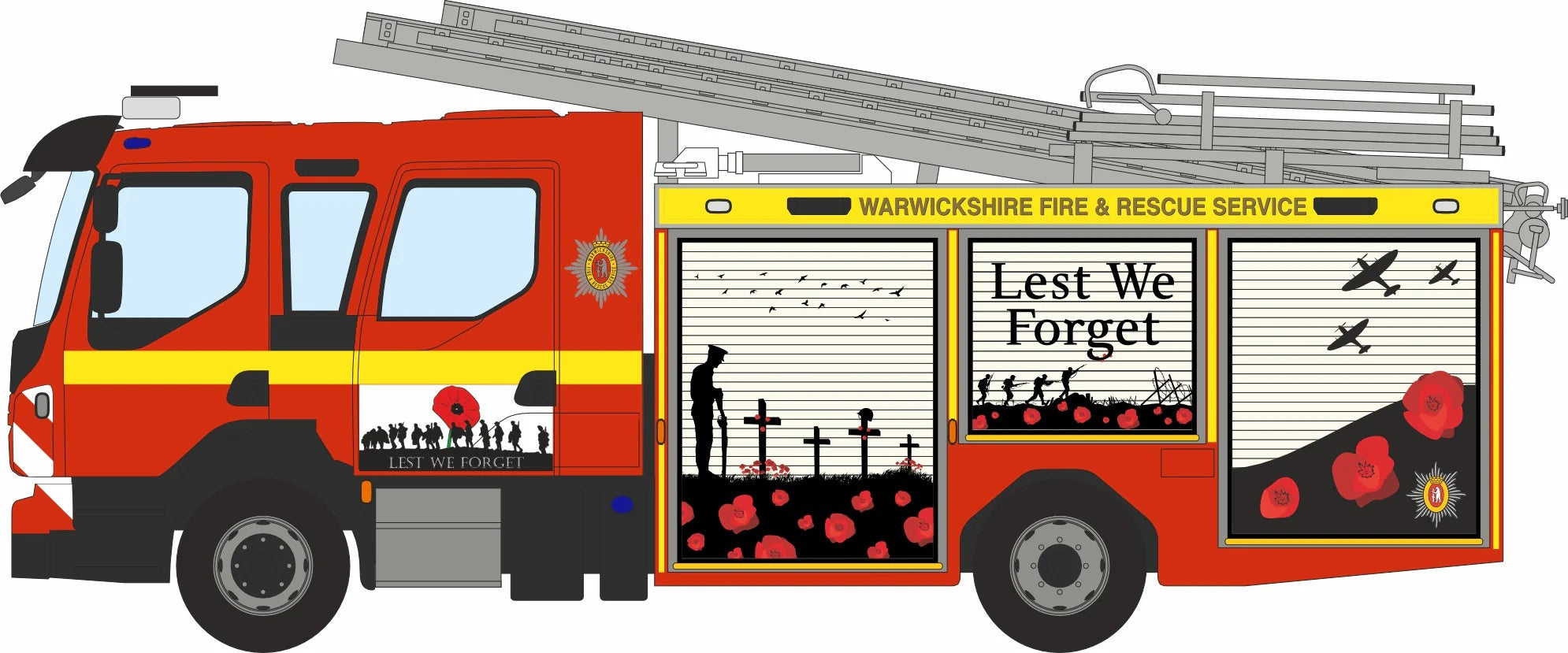 Volvo FL Emergency One Warwickshire Fire and Rescue Service 1:76 Scale Diecast Fire Engine – Oxford Diecast