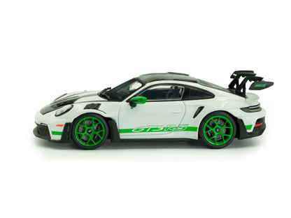 Porsche 911 (992) GT3 RS 2023 Tribute to Carrera RS Paket weiß mit grünen Akzenten Modellauto Maßstab 1:43