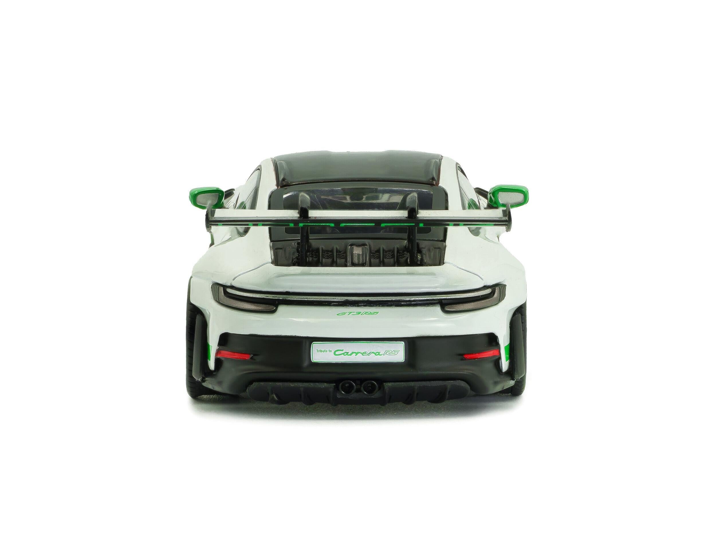 Porsche 911 (992) GT3 RS 2023 Tribute to Carrera RS Paket weiß mit grünen Akzenten Modellauto Maßstab 1:43