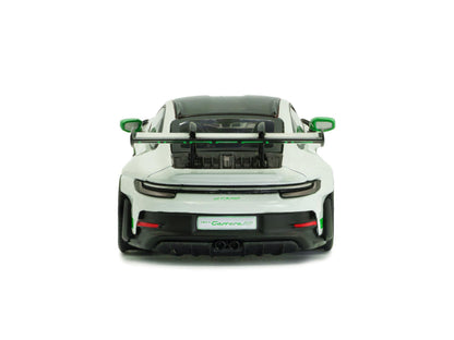 Porsche 911 (992) GT3 RS 2023 Tribute to Carrera RS Paket weiß mit grünen Akzenten Modellauto Maßstab 1:43