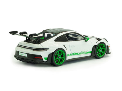 Porsche 911 (992) GT3 RS 2023 Tribute to Carrera RS Paket weiß mit grünen Akzenten Modellauto Maßstab 1:43