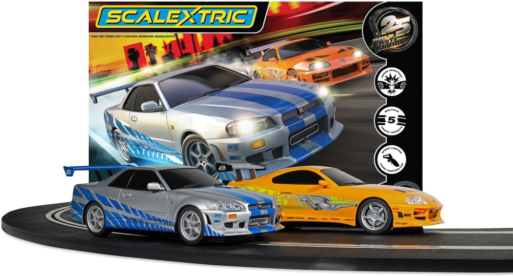 Fast and Furious Set 25 Years Supra vs R34 1:32 Scale Scalextric Slot Racing Set