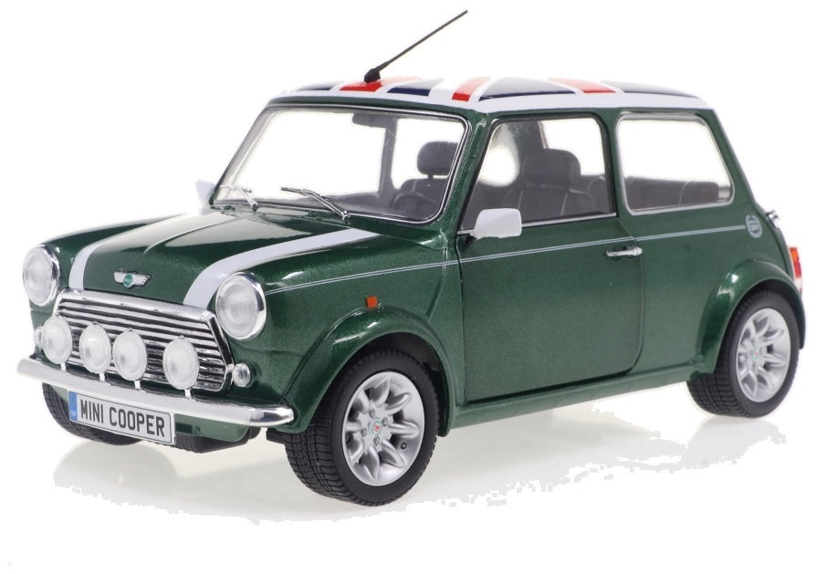 Rover Mini Cooper Sport British Racing Green and Flag Roof 1997 1:18 Scale Diecast Model Car – Solido