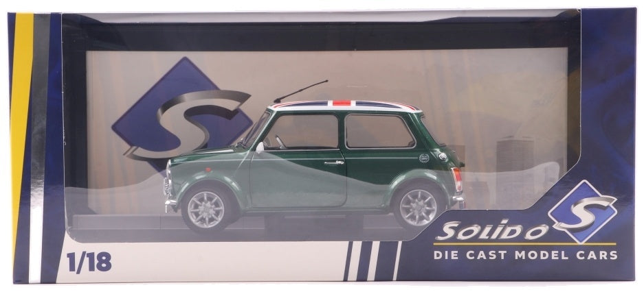 Rover Mini Cooper Sport British Racing Green and Flag Roof 1997 1:18 Scale Diecast Model Car – Solido