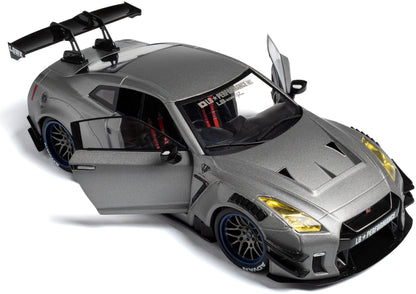 Nissan GT-R (R35) w/Liberty Walk Body Kit 2.0 Silver 2023 1:18 Scale Diecast Model Car – Solido