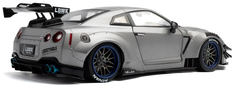 Nissan GT-R (R35) w/Liberty Walk Body Kit 2.0 Silver 2023 1:18 Scale Diecast Model Car – Solido