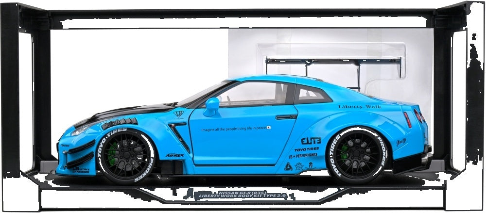 Nissan GT-R (R35) w/Liberty Walk Body Kit 2.0 Baby Blue 2024 1:18 Scale Diecast Model Car – Solido