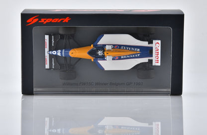 Williams FW15C #0 Winner F1 Belgian GP 1993 Damon Hill 1:43 Scale Resin Car – Spark