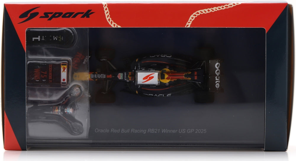 Oracle Red Bull Racing RB21 #1 1st US GP 2025 Max Verstappen w/Pit Boards 1:43 Scale Resin Car – Spark
