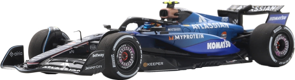 Atlassian Williams FW47 #55 3rd F1 Qatar GP 2025 Carlos Sainz w/Pit Board 1:43 Scale Resin Car – Spark