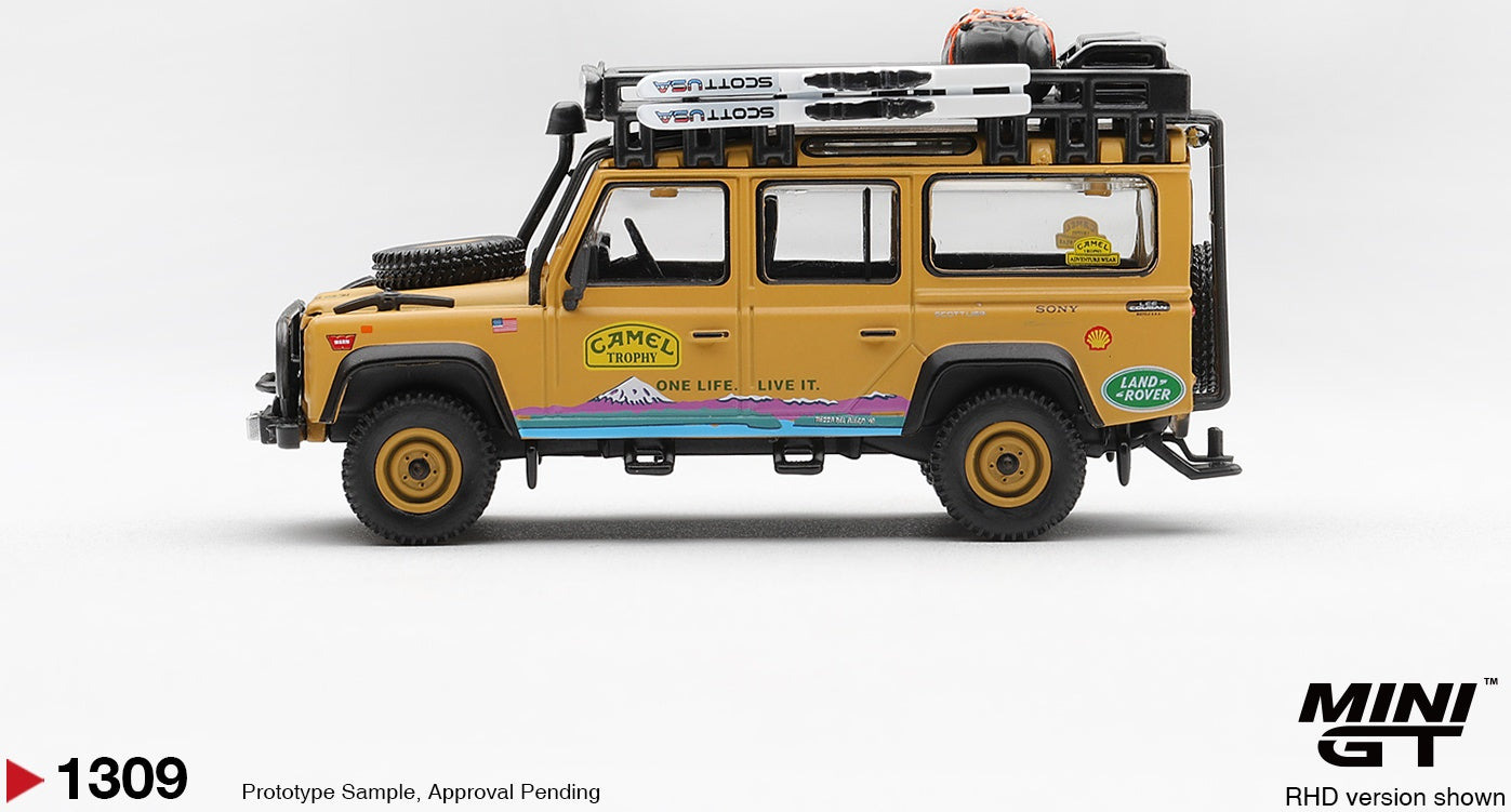 Land Rover Defender 110 1998 Camel Trophy Tierra Del Fuego CT.10 USA (RHD) Blister Packaging 1:64 Scale Diecast Model Car – MINI GT