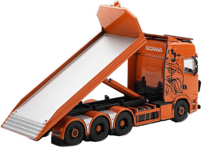 Scania 770S B8X4NA Hooklift Flatbed Orange (RHD) 1:64 Scale Diecast Truck – MINI GT