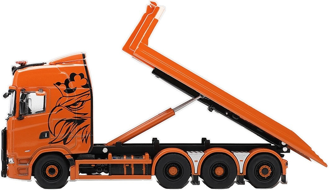 Scania 770S B8X4NA Hooklift Flatbed Orange (LHD) 1:64 Scale Diecast Truck – MINI GT