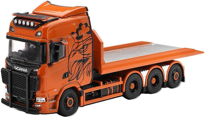 Scania 770S B8X4NA Hooklift Flatbed Orange (LHD) 1:64 Scale Diecast Truck – MINI GT