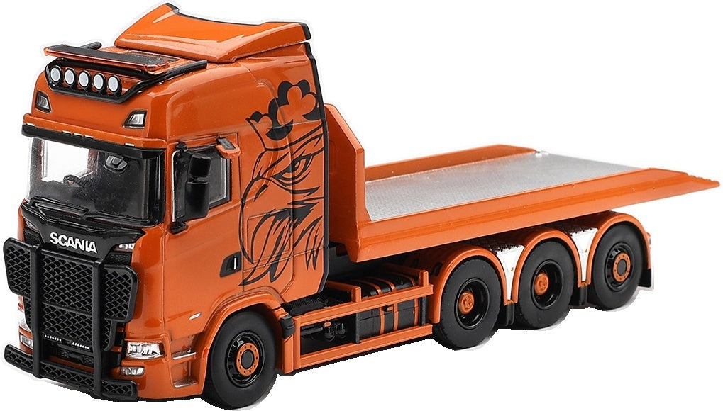 Scania 770S B8X4NA Hooklift Flatbed Orange (RHD) 1:64 Scale Diecast Truck – MINI GT