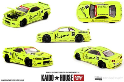 Nissan Skyline GT-R (R34) Kaido Works V4 1:64 Scale Diecast Car – MINI GT