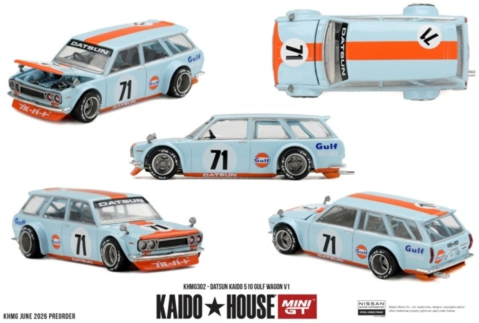 Datsun Kaido 510 Gulf Wagon V1 1:64 Scale Diecast Model Car – MINI GT