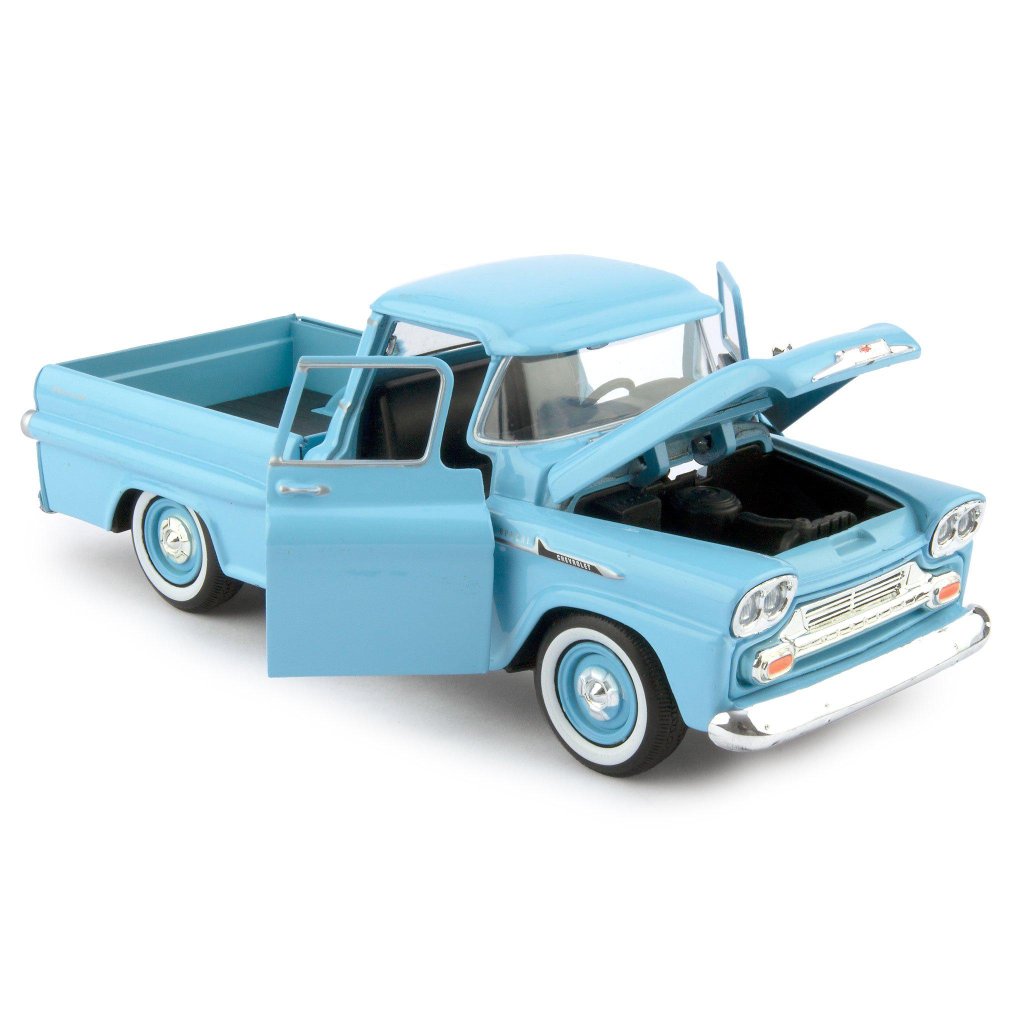 Chevrolet Apache Fleetside Diecast Toy Pickup Truck 1958 blue - 1:24 Scale-Motormax-Diecast Model Centre
