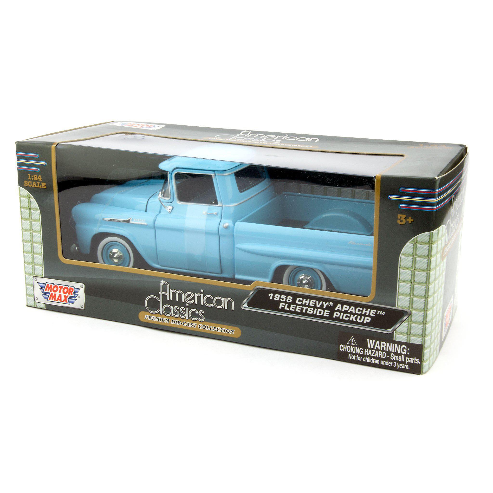 Chevrolet Apache Fleetside Diecast Toy Pickup Truck 1958 blue - 1:24 Scale-Motormax-Diecast Model Centre
