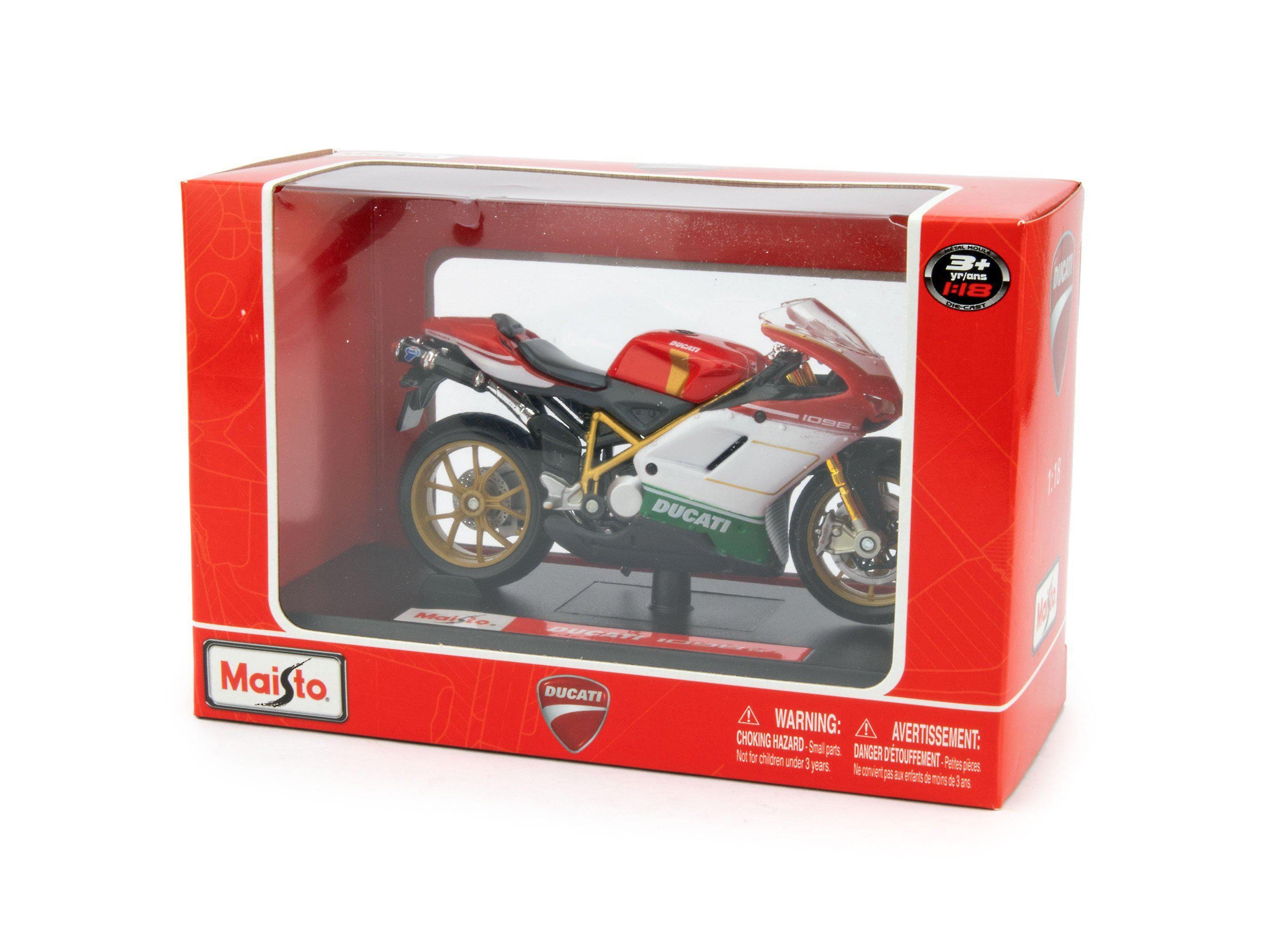 Ducati 1098 S Diecast Model Motorcycle red/white/green - 1:18 scale-Maisto-Diecast Model Centre